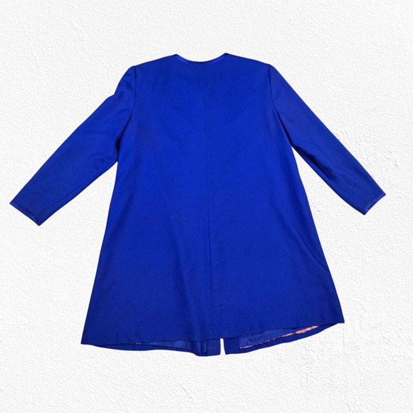 90s Vintage Cobalt Blue Knot Button Evan Picone Longline Jacket Overcoat Size 18 - Picture 7 of 7